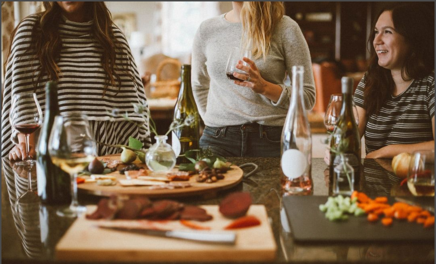 three ladies enjoying a Sabbath meal